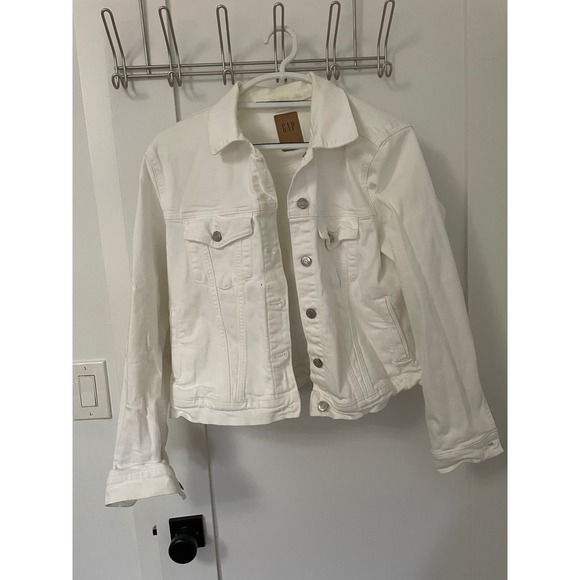 GAP Jackets & Blazers - GAP‎ Womens White Denim Jacket XL Button Front Classic Trucker Style